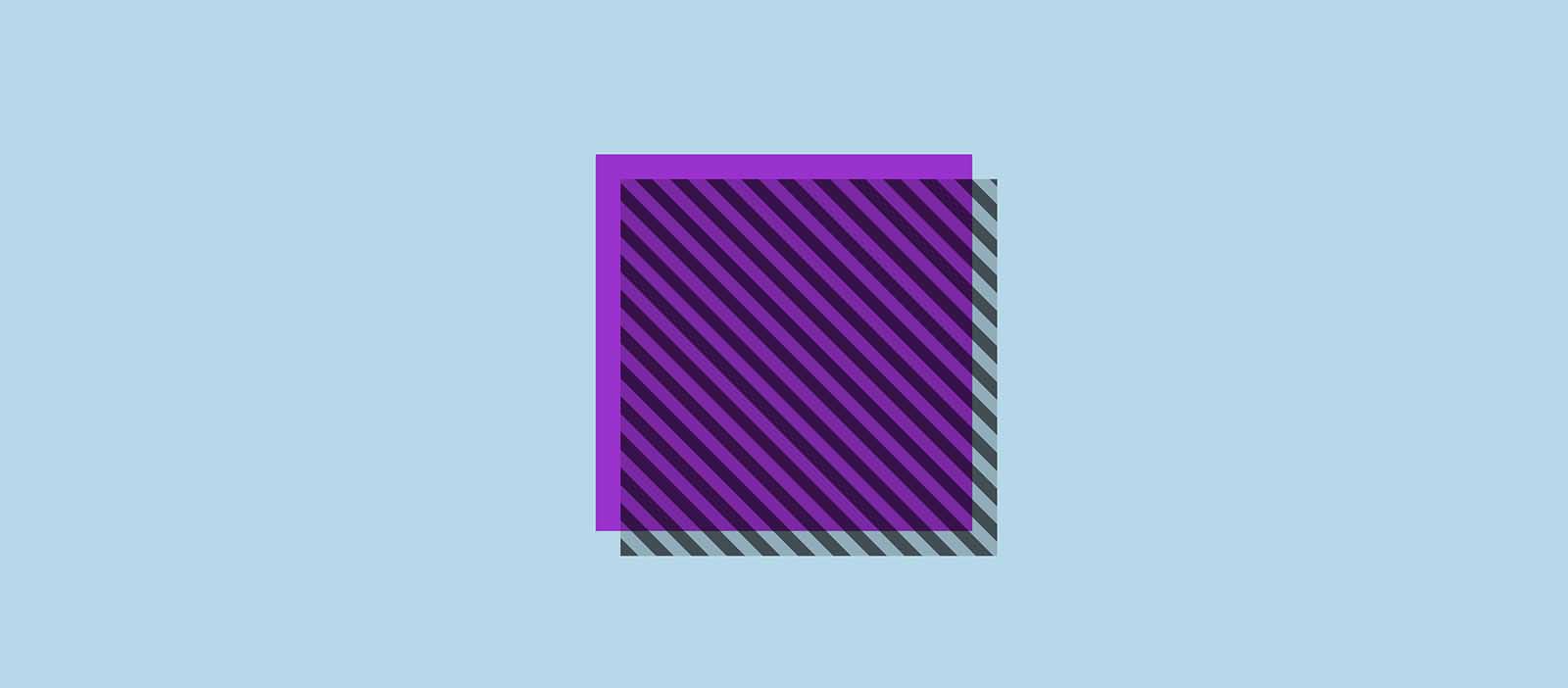 A diagonally striped square overlaid on a purple one