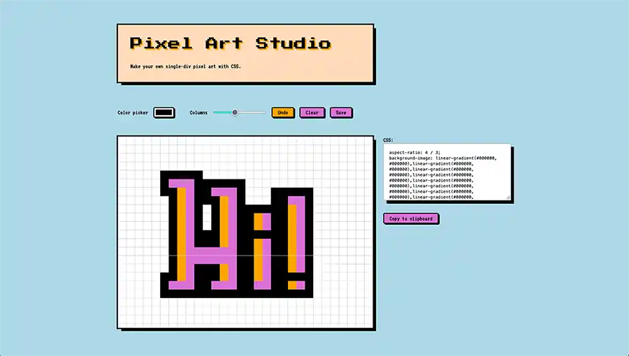Screenshot of the pixel art generator