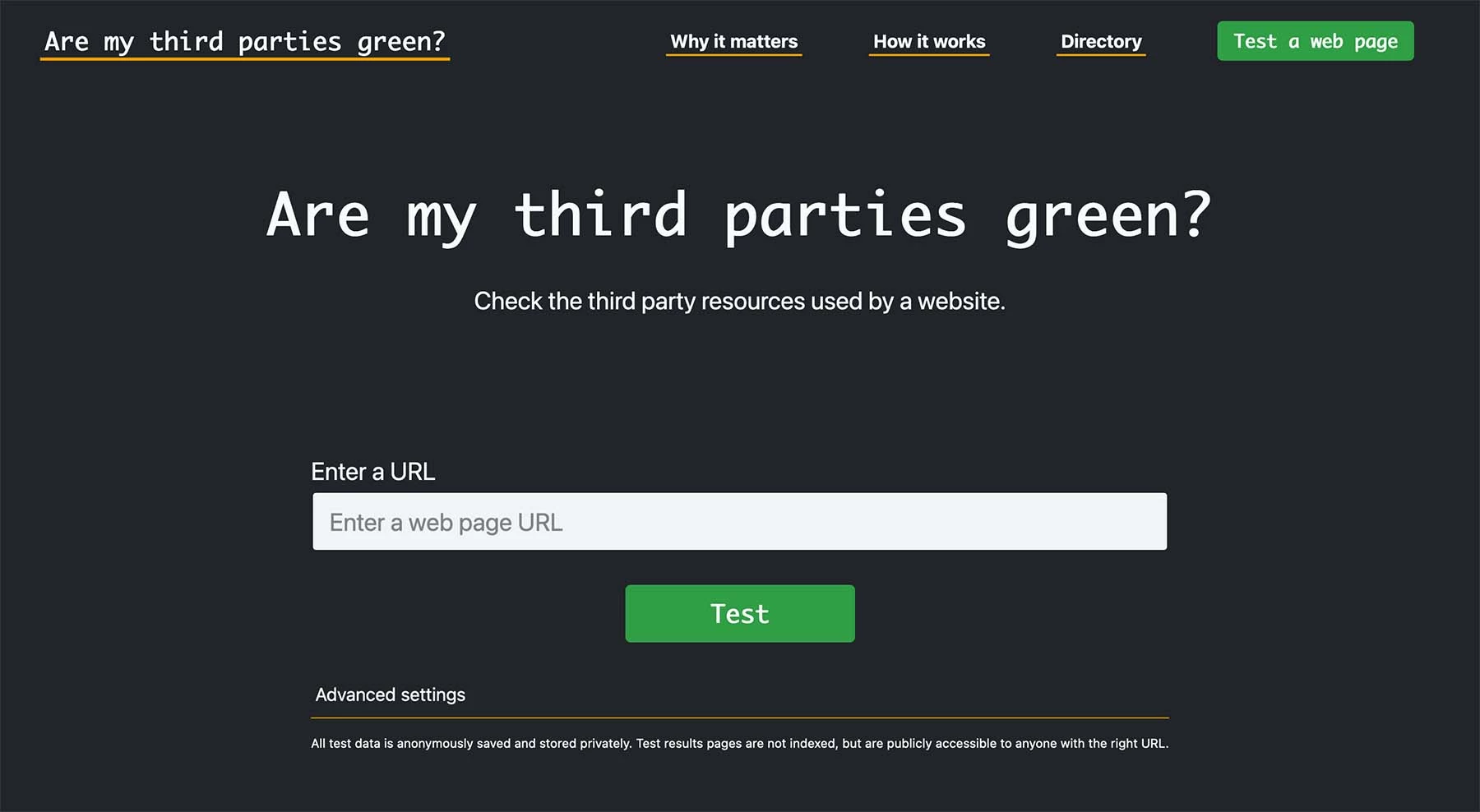 Screenshot of the website “Are My Third Parties Green?”