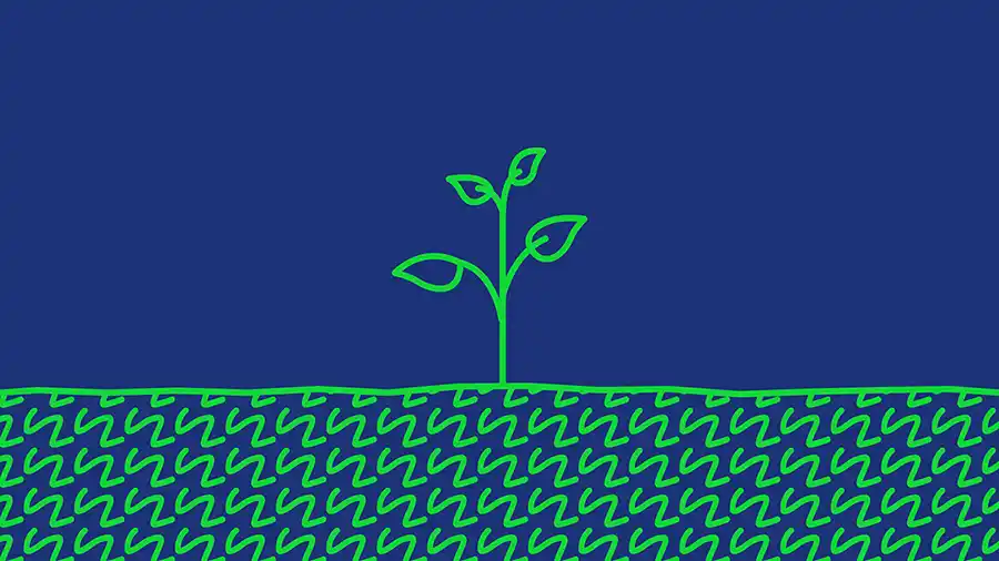 Vector illustration of a green plant sprouting against a deep purple background