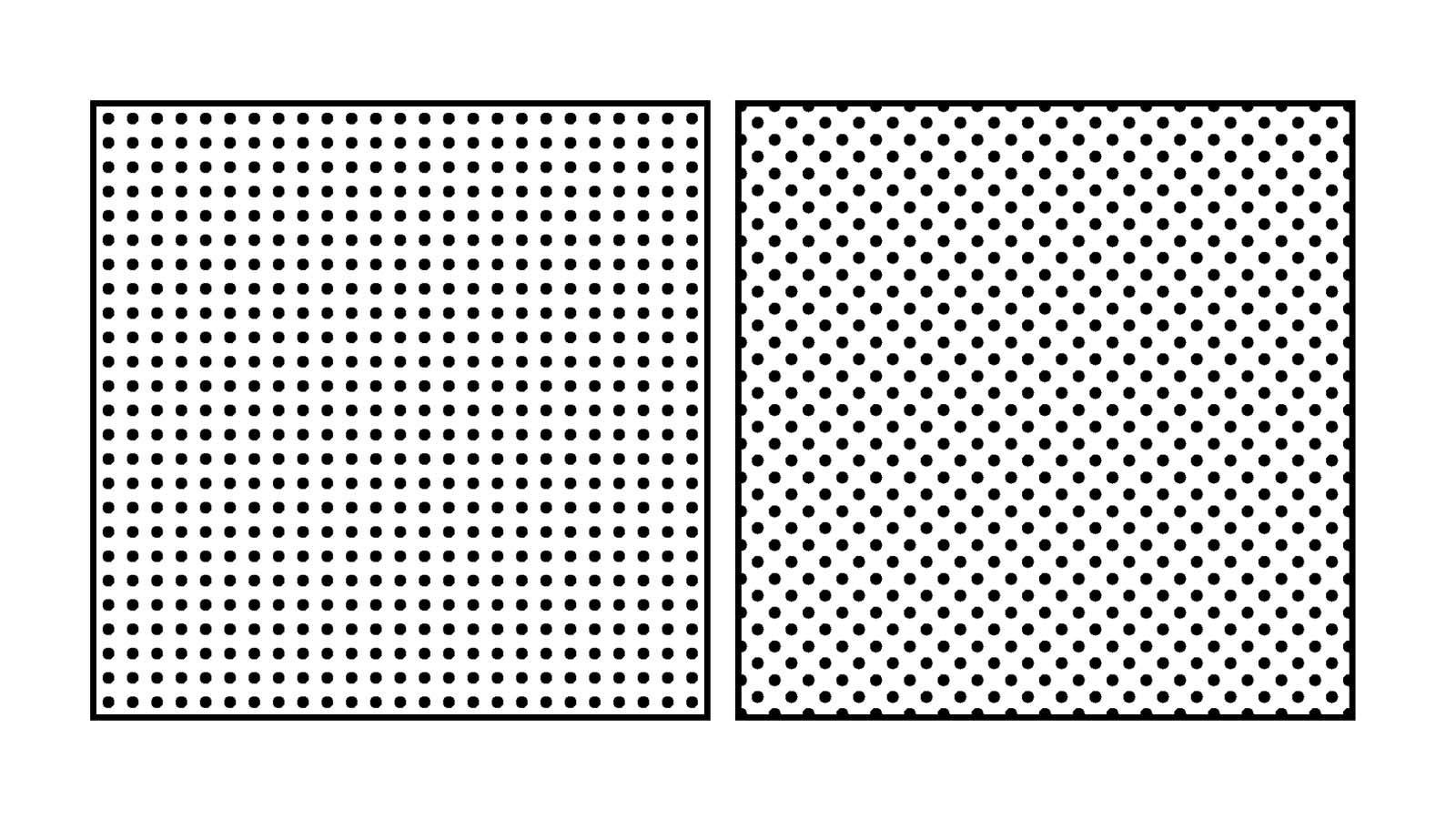 Dotted backgrounds (black dots on white) using regular grid (left) and angled grid (right)