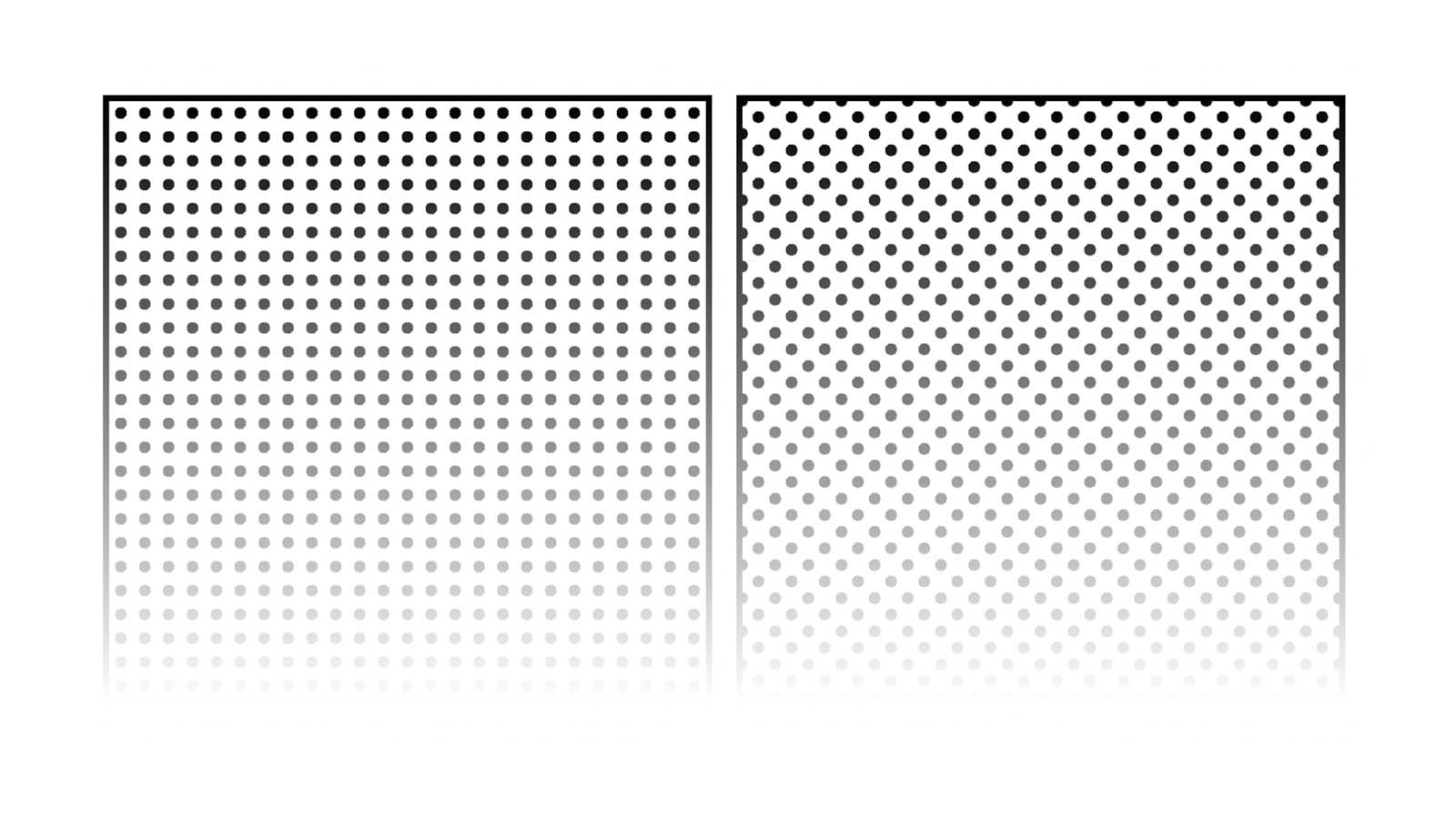 The two dotted patterns with mask applied, giving them the appearance of fading from top to bottom