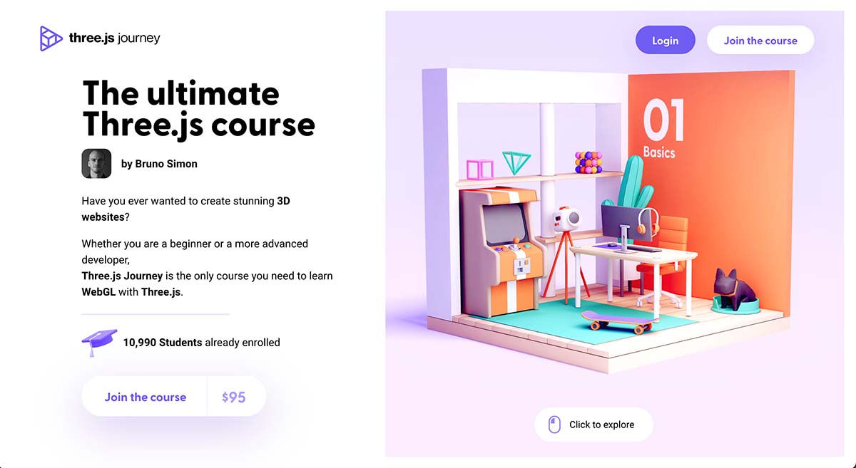 Screenshot of the Three.js Journey website