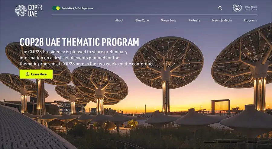 Screenshot of the COP28 website