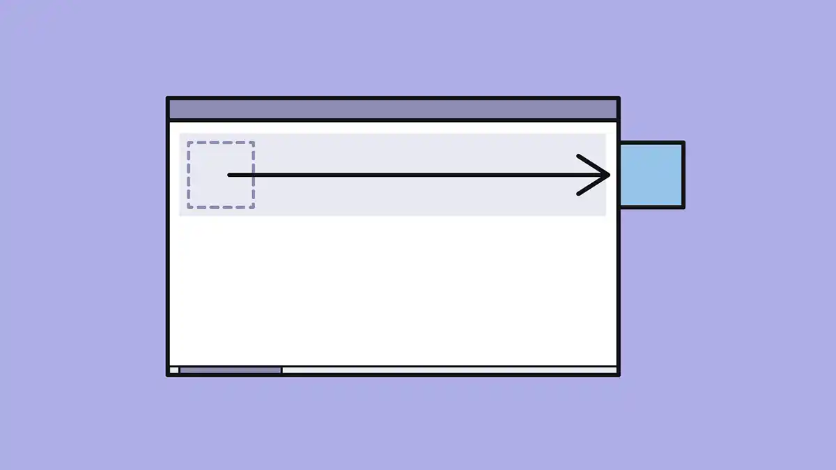 A square box with arrow to indicate it has been moved off-screen to the right, with scrollbar below