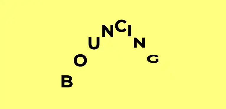 The word “bouncing” animated letter by letter