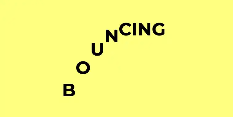 The word “bouncing” animated letter by letter