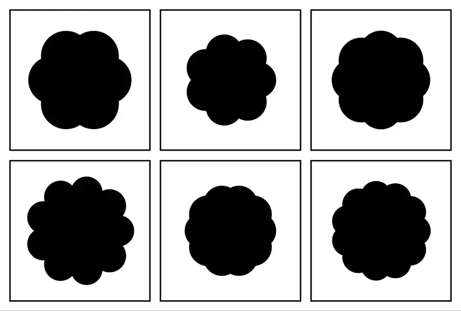 Flower shapes in black and white, made up of circles